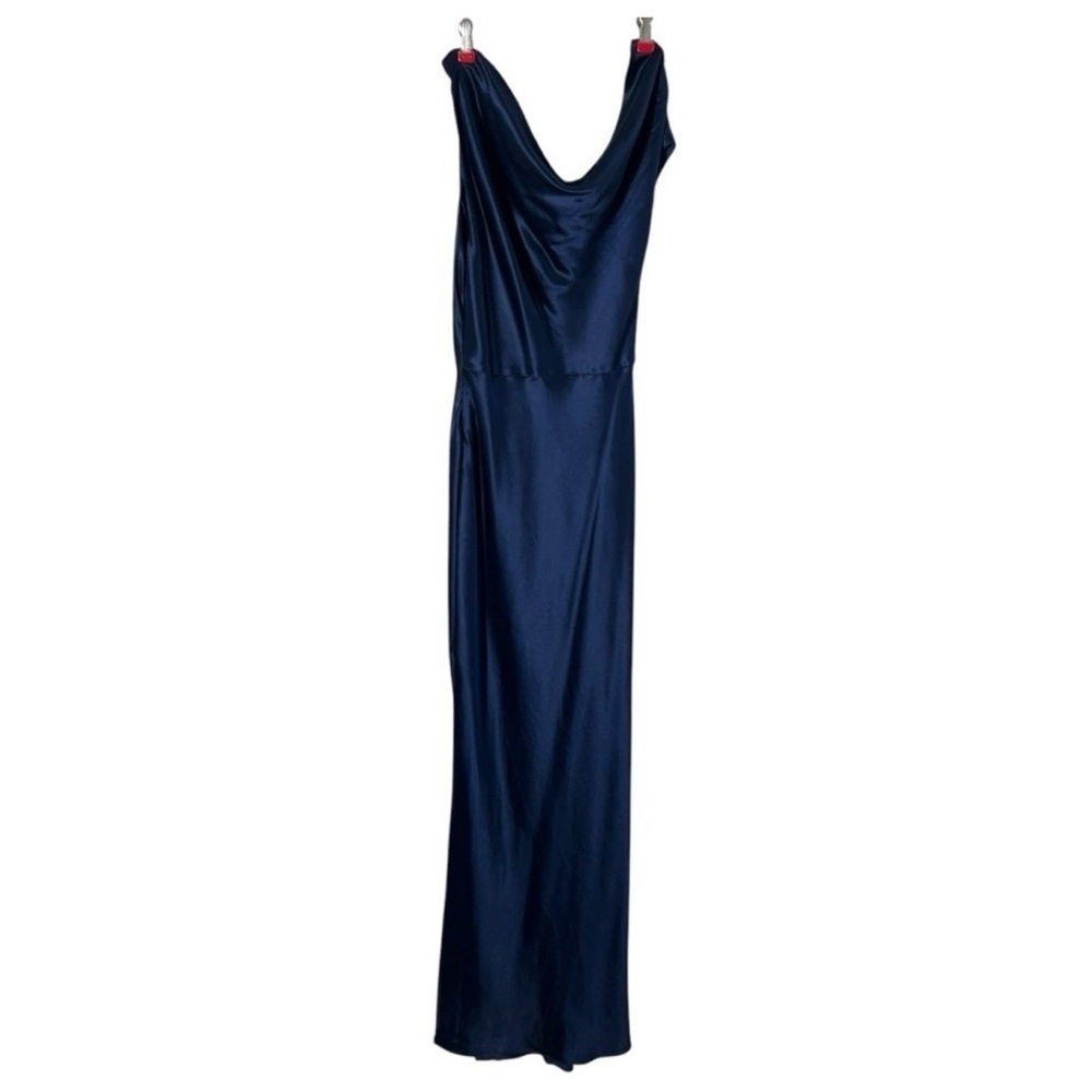 NWOT Unaltered NICHOLAS Eartha Draped Dark Ink Navy Satin Gown - Picture 4 of 11